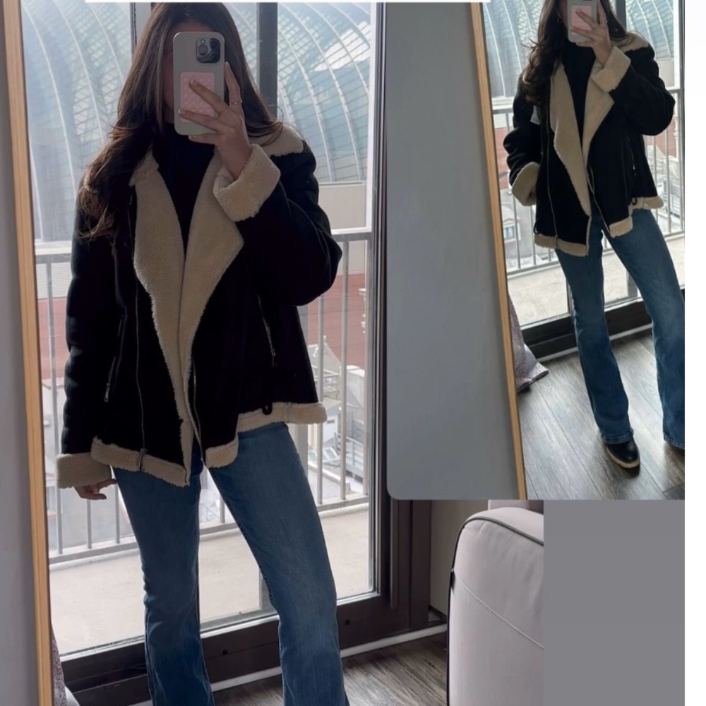 Women's Black and Cream Aviator Jacket